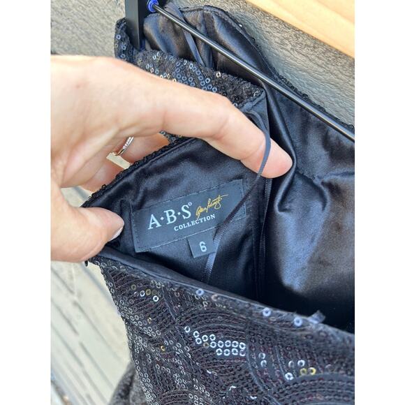 ABS Alan Schwartz sparkly sequin black strapless mini dress, sz 6 - Picture 5 of 6